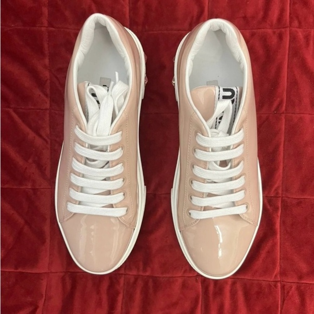 Miu Miu Pink leather Crystal sneakers. with faceted crystals on back heels.39.5